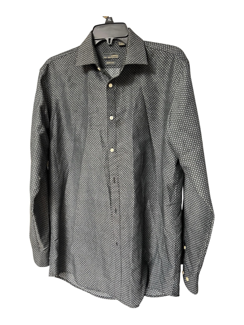 Men's Black Micro-Pattern Dress Shirt - Classic Spread Collar